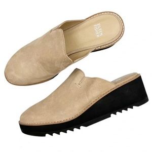 Eileen Fisher Tan and Black Mules